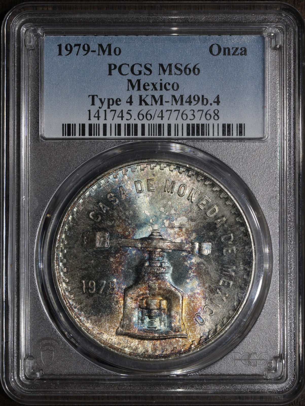 1979-Mo (MS66) Mexican Silver Onza PCGS - Rainbow Toned