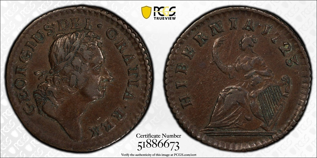 1723 (AU50) Hibernia Farthing Dei Gratia 1/4P PCGS - Colonial