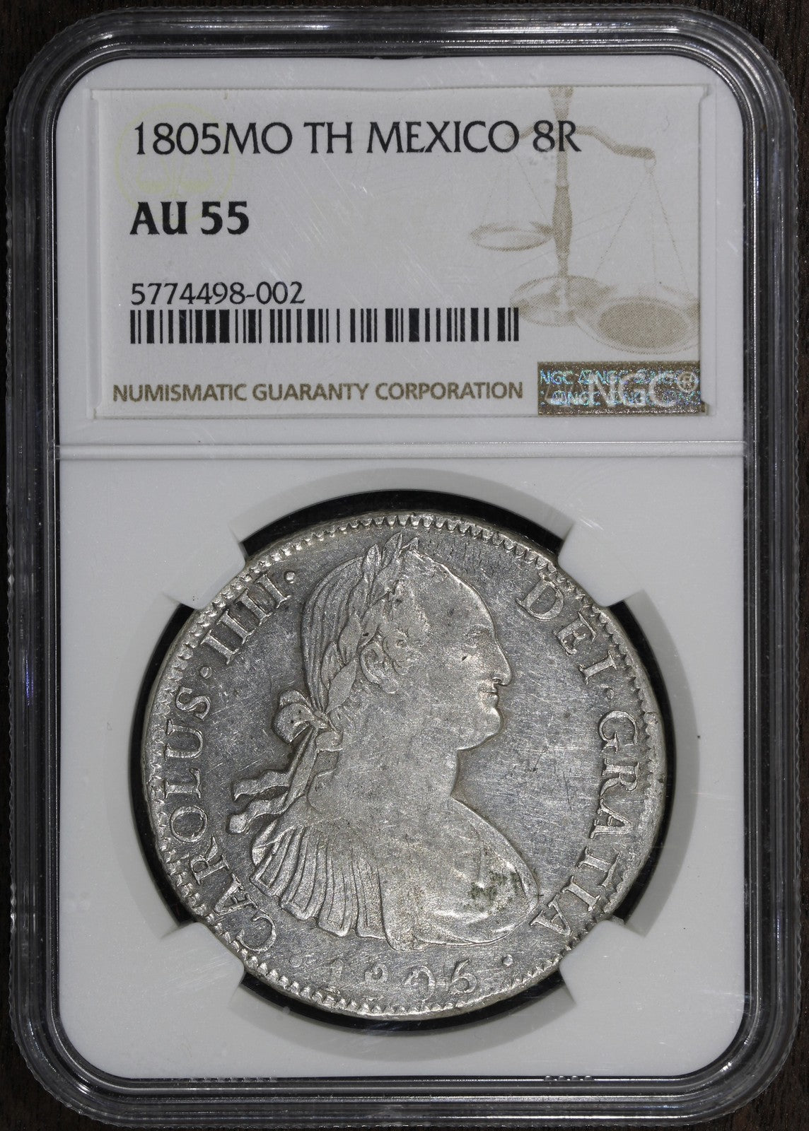 1805-Mo TH (AU55) Mexico 8 Reale 8R NGC - Prooflike Surfaces