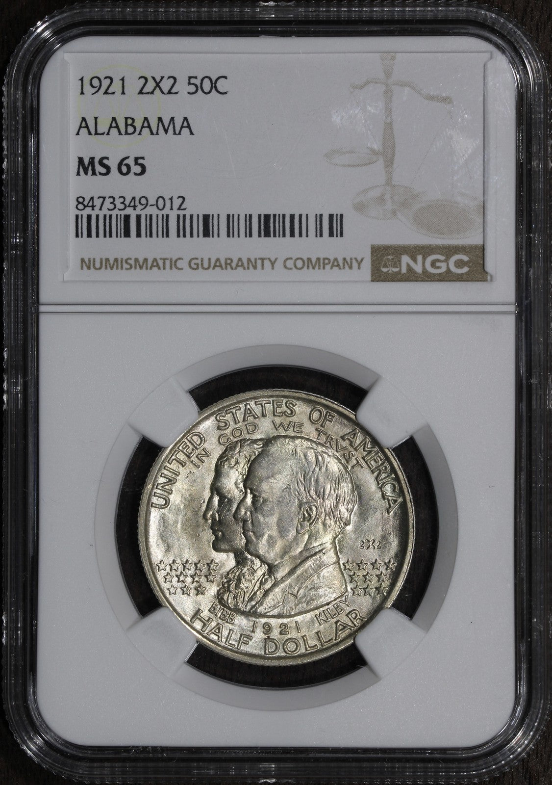 1921 (MS65) Alabama 2x2 Commemorative Silver Half Dollar 50C NGC - Flashy