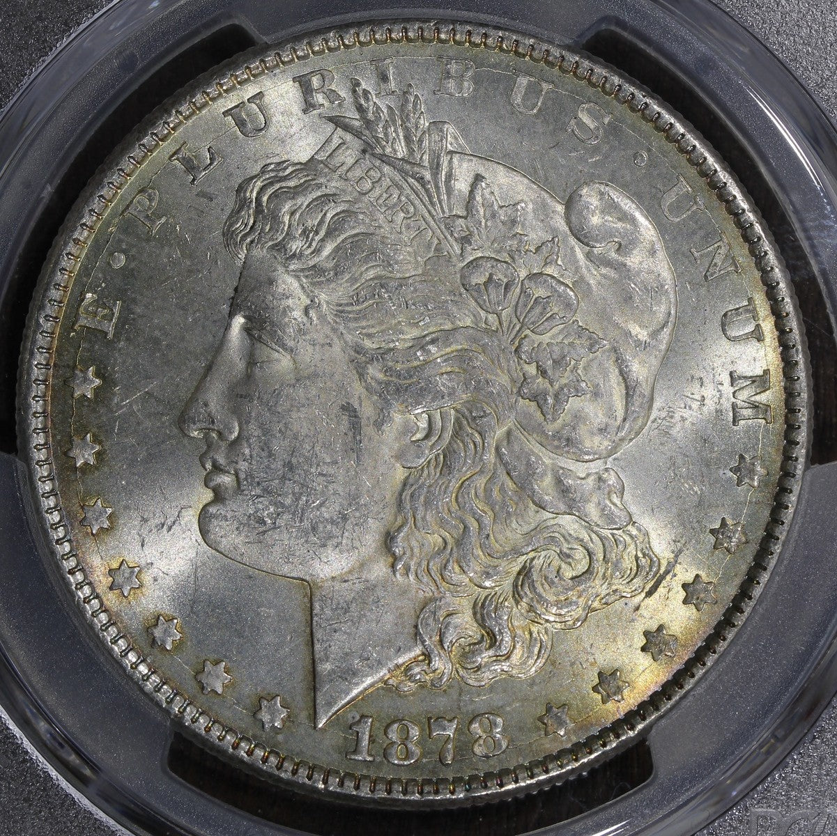 1878 (MS62 CAC) Morgan Silver Dollar $1 PCGS - 8 Tailfeather 8TF