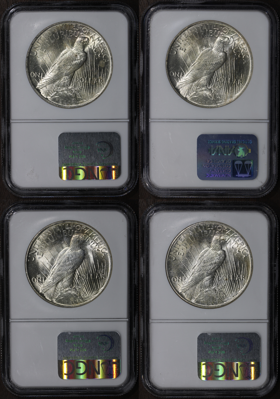 1922 1923 1924 1925 (MS64) Lot of 4 Peace Dollar $1 NGC - All MS64
