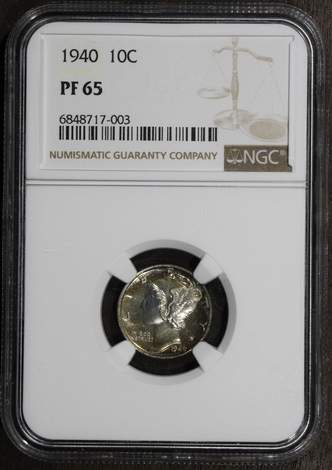 1940 (PF65) Proof Mercury Dime 10C NGC - GEM Proof Nice Color
