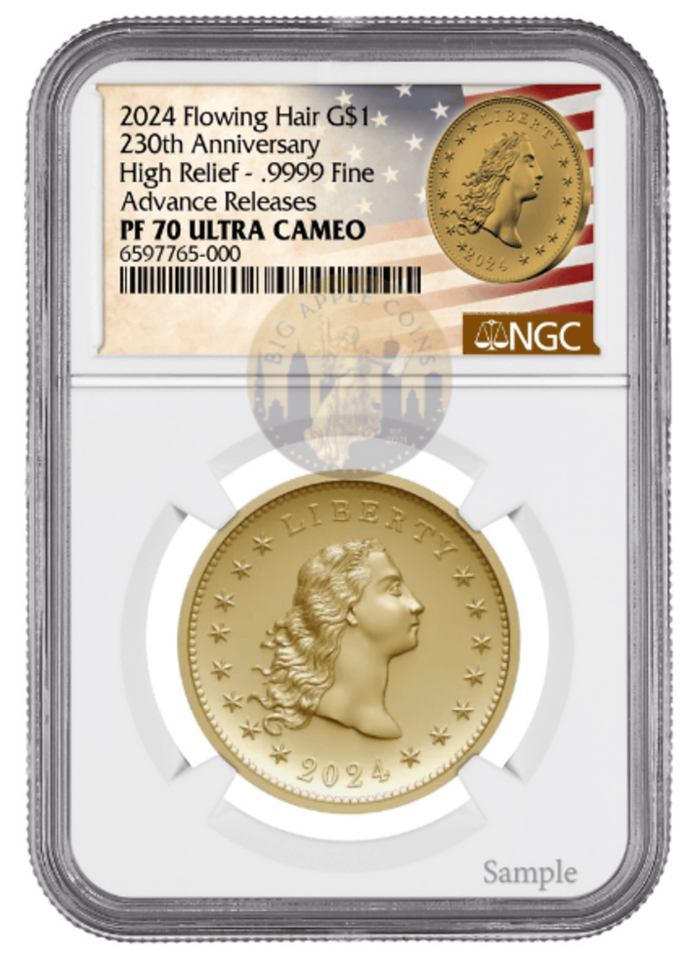 2024 (PR70) Flowing Hair $1 Gold Coin-230 Anniversary-Advance Release AR NGC