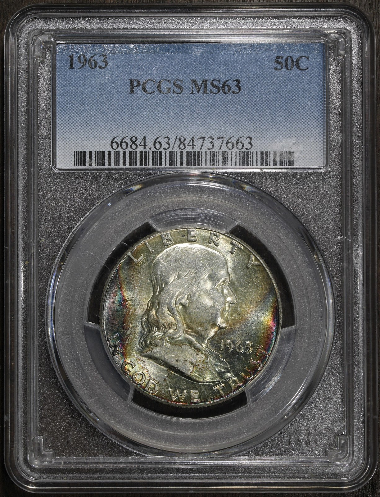 1963 (MS63) Franklin Half Dollar 50C PCGS - Rainbow Toned