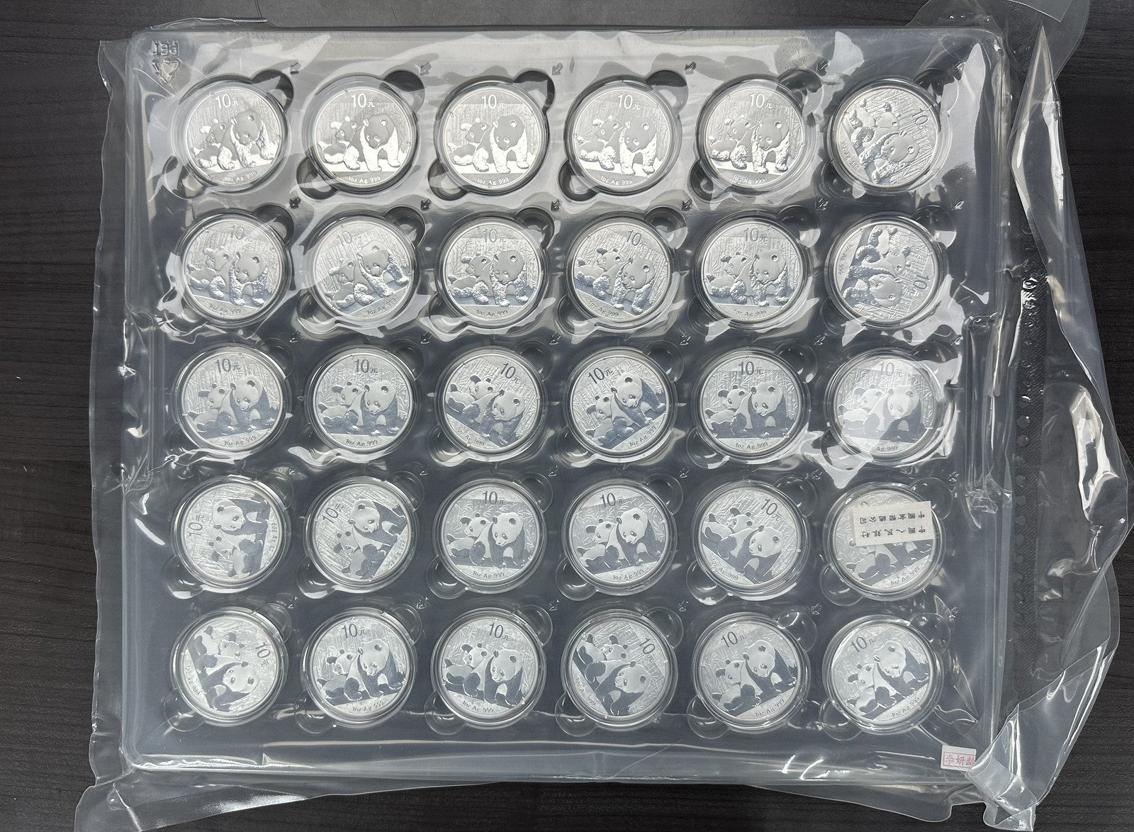 (30) 2010 30 Gram Silver Chinese Pandas - Sheet of 30 from Original Monster Box