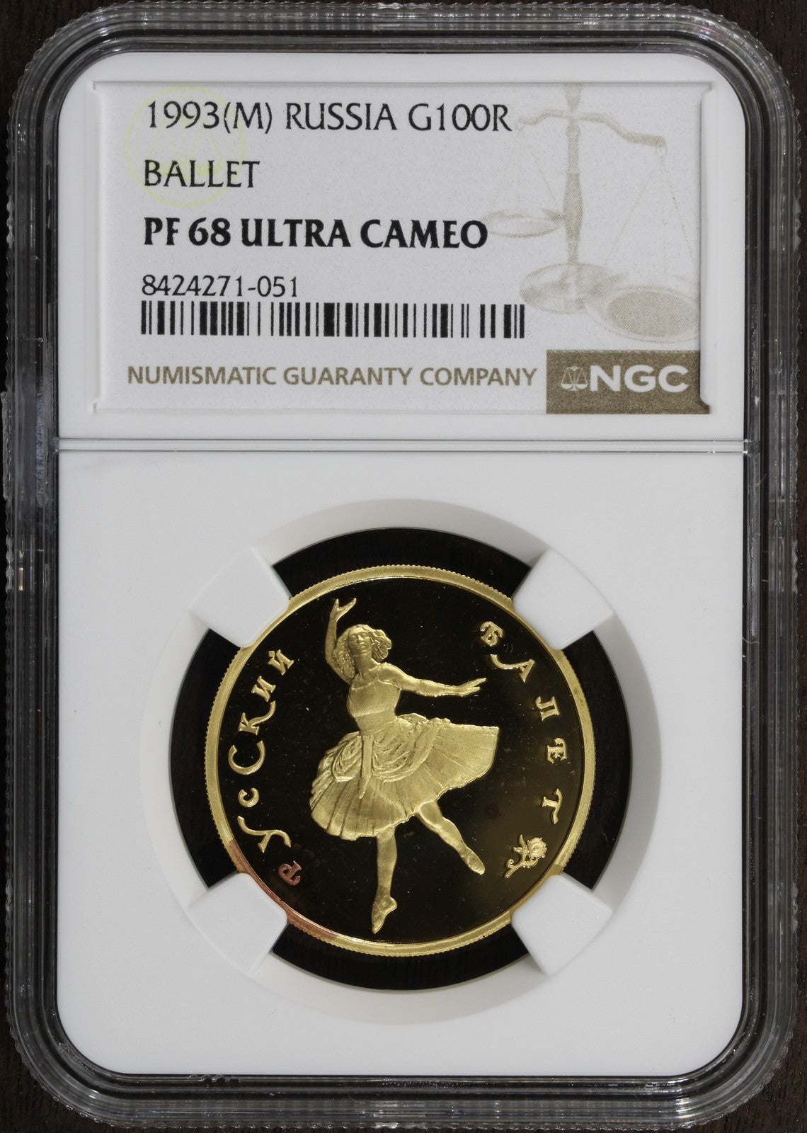1993-M (PF68) Russia 1/2 oz 100 Roubles G100R NGC - Ballet