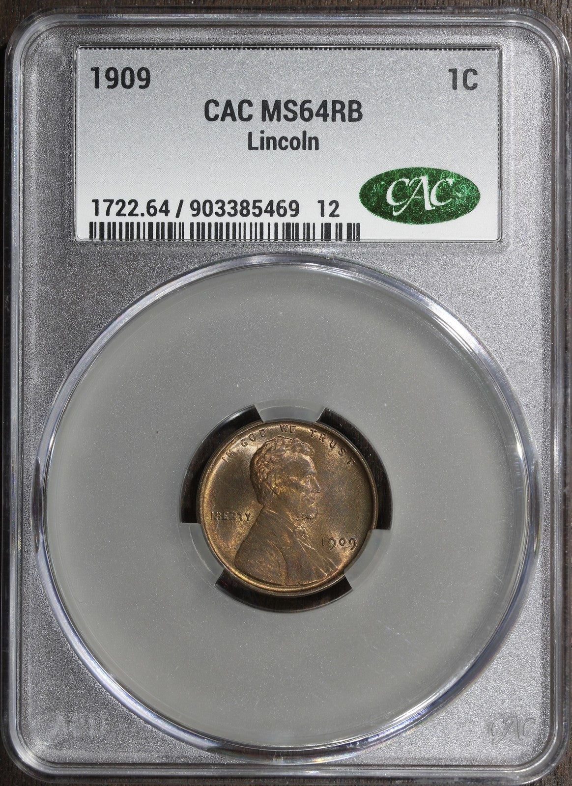 1909 (MS64RB CAC) Lincoln Wheat Cent 1C CACG - First Year