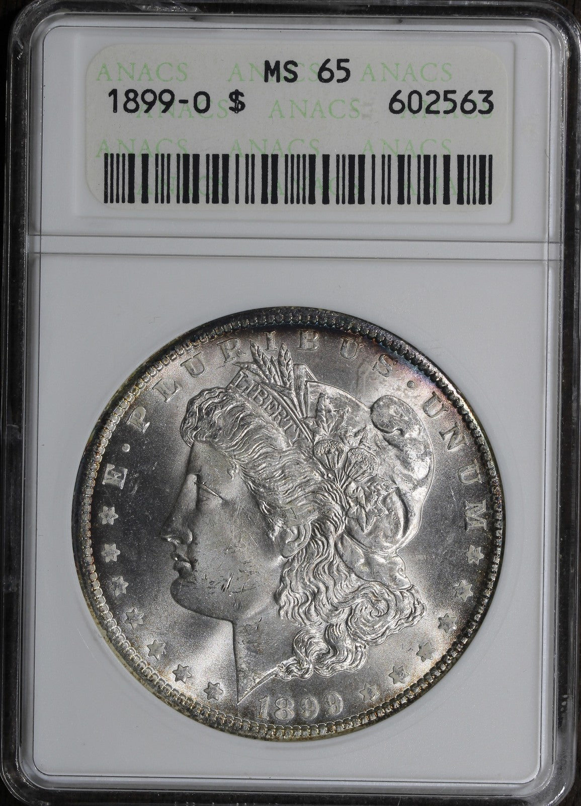 1899-O (MS65) Morgan Silver Dollar $1 ANACS Soapbox - Old Holder Gem