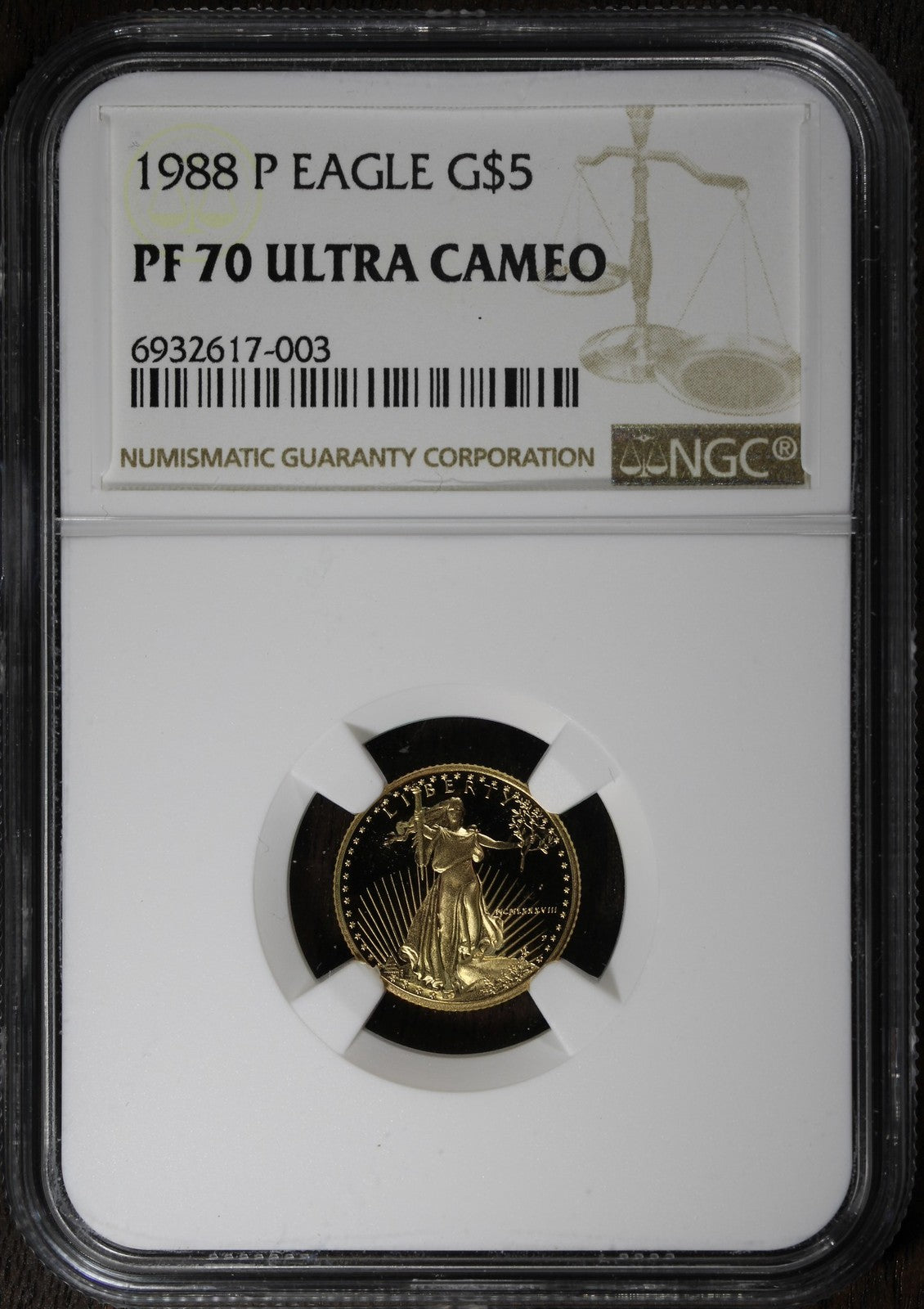 1988 (PF70 Ultra Cameo) 1/10 oz Proof American Gold Eagle $5 NGC