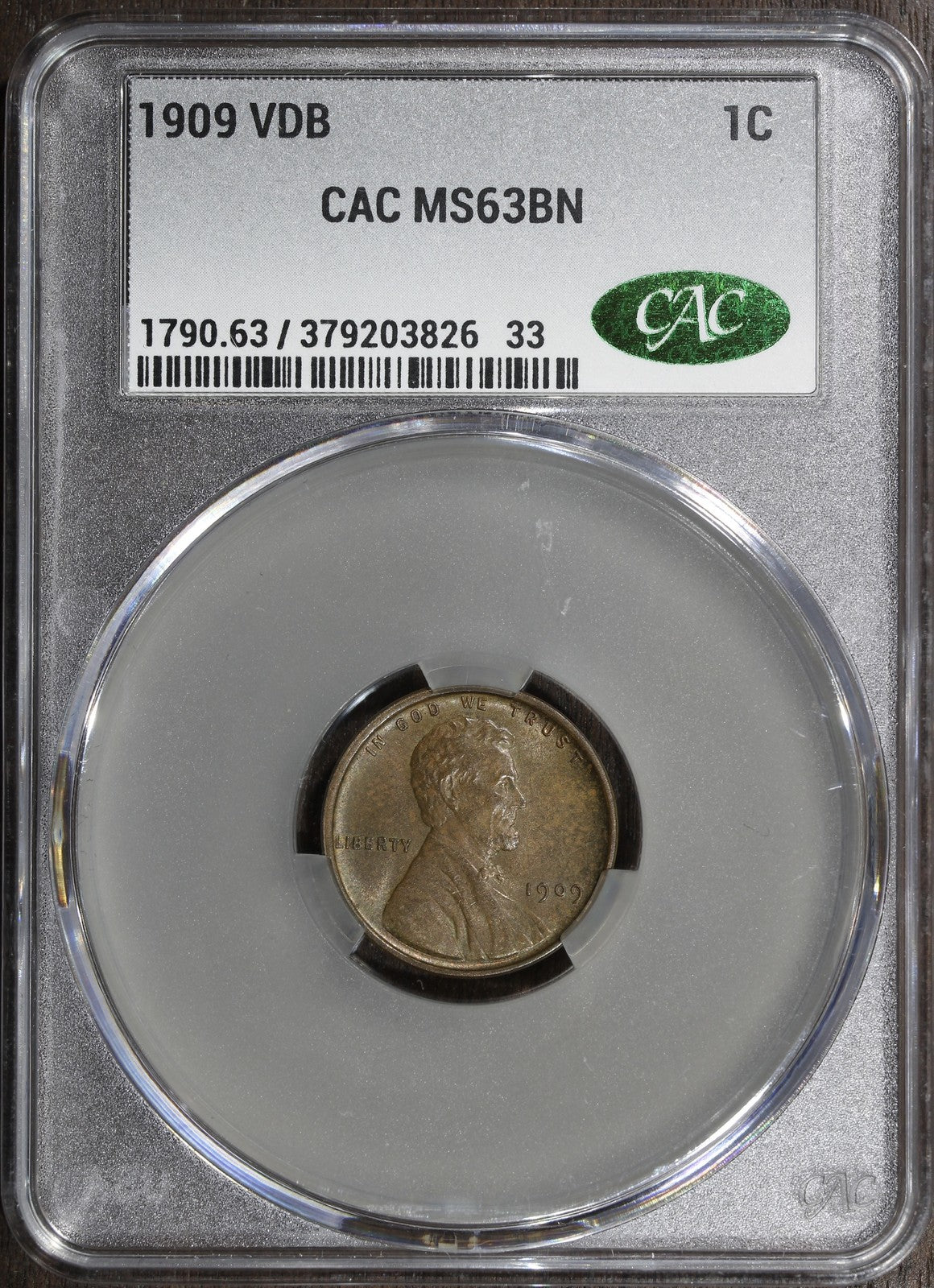 1909 VDB (MS63BN CAC) Lincoln Wheat Cent 1C CACG - Great Type Coin