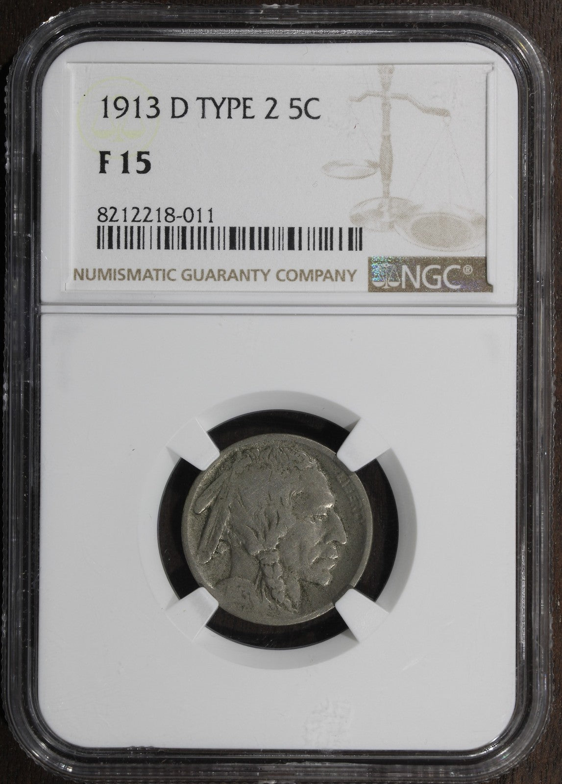 1913-D (F15) Type 2 Buffalo Nickel 5C NGC - KEY Date