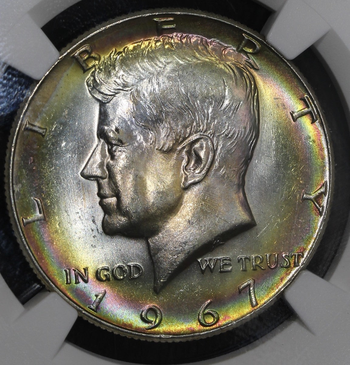 1967 (MS63) Monster Rainbow Toned Kennedy Half Dollar 50C NGC