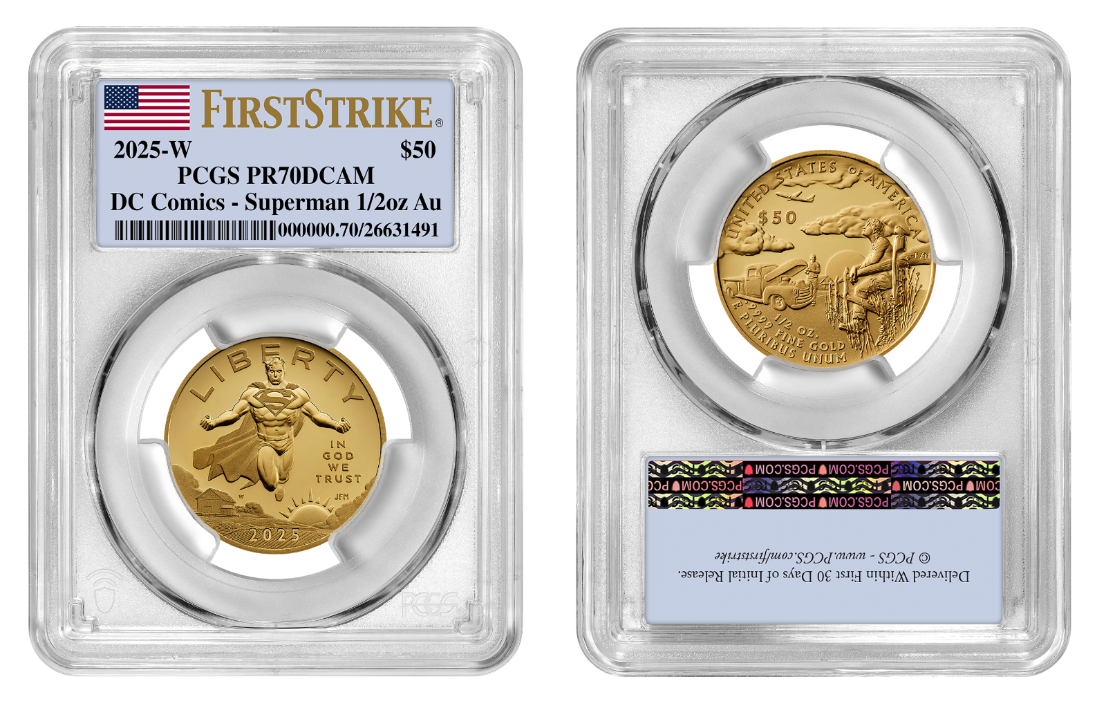 2025 (MS70) 1/2 oz Superman Gold Proof Coin $50 PCGS FS - US Mint DC Comics