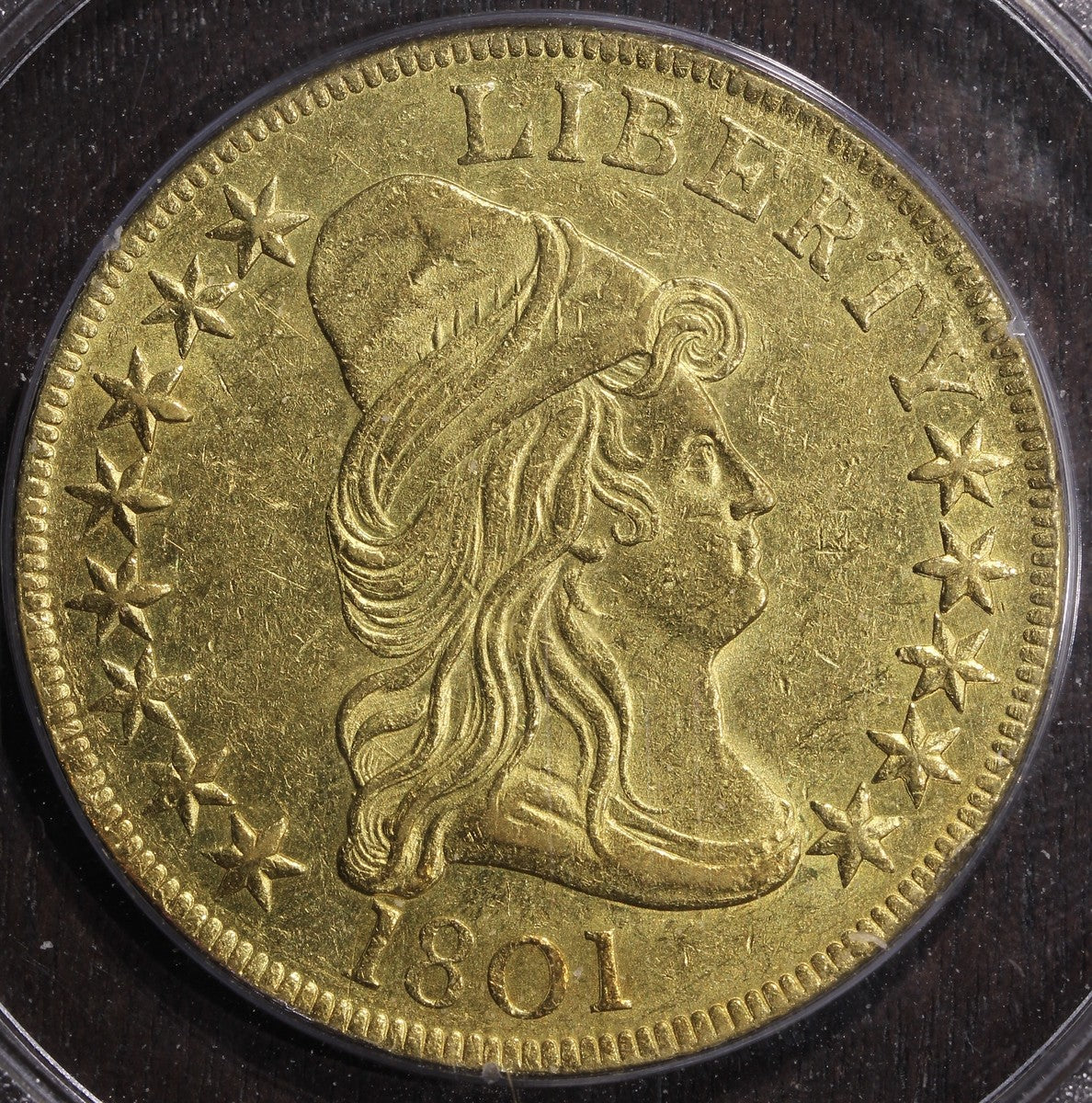 1801 (AU53) Capped Bust Gold Eagle $10 PCGS Rattler