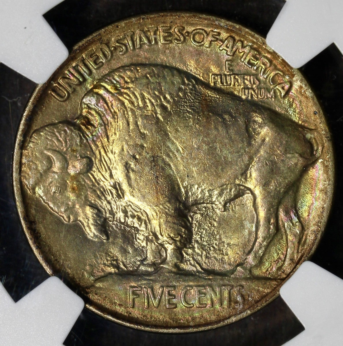 1913 (MS66 CAC) Type 1 Buffalo Nickel 5C NGC - Rainbow Toned