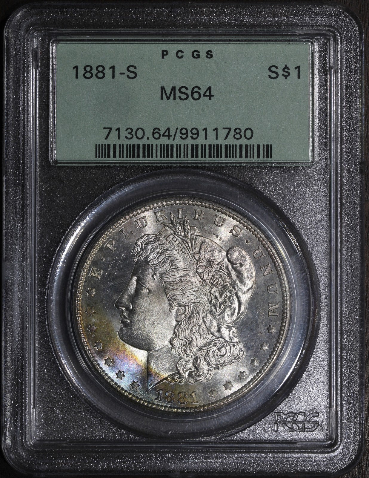 1881-S (MS64) Morgan Silver Dollar $1 PCGS OGH - Colorful Toning