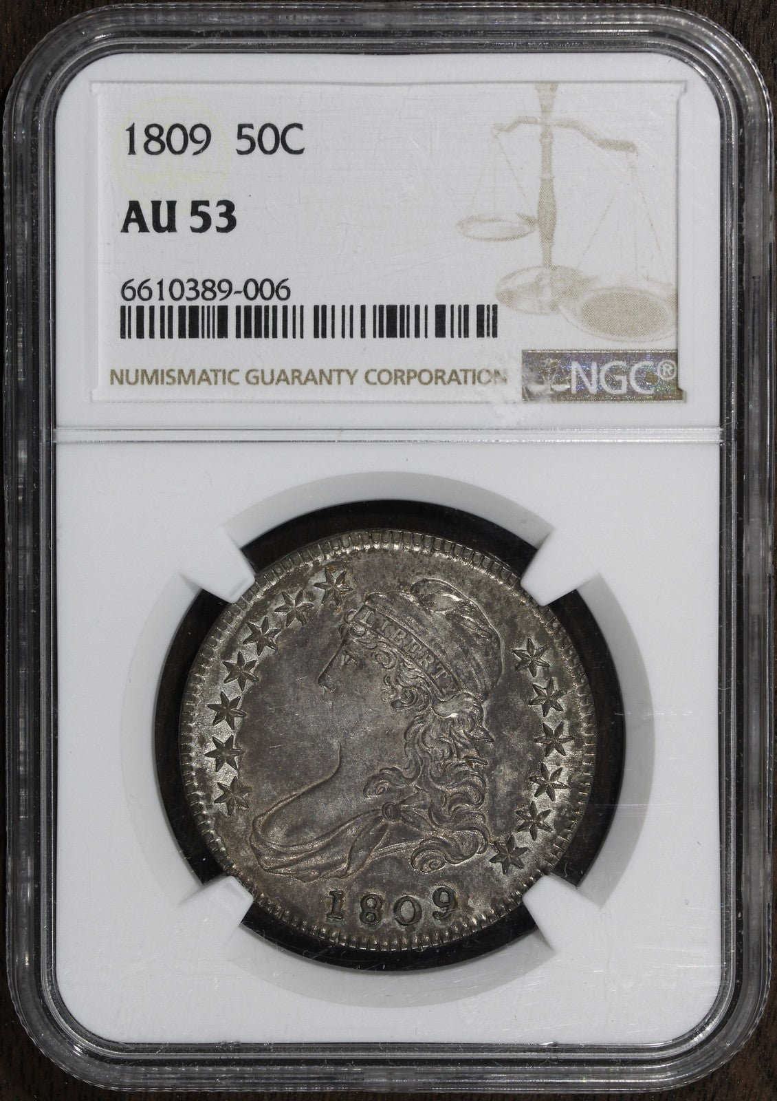 1809 (AU53) Capped Bust Half Dollar 50C NGC - Early Date Capped Bust