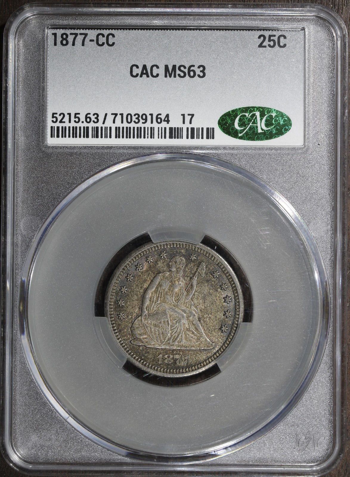 1877-CC (MS63 CAC) Seated Liberty Quarter 25C CACG - Carson City