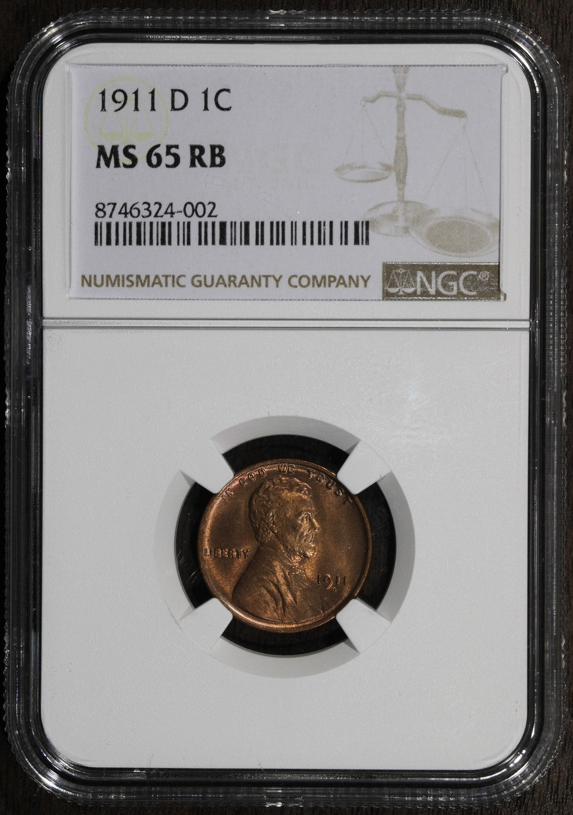 1911-D (MS65 RB) Lincoln Cent 1C NGC - Better Date Gem