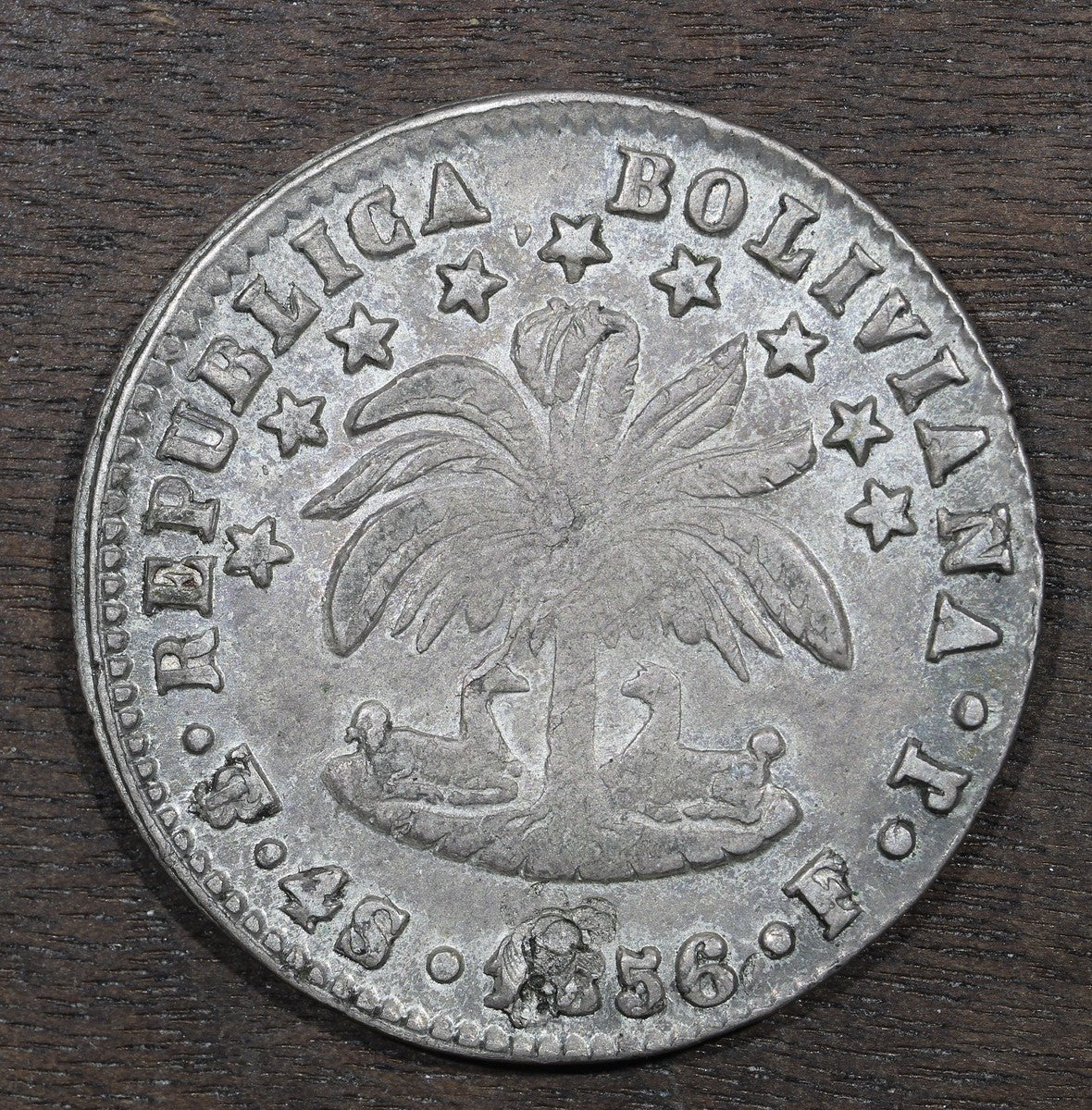 1856-Pts Bolivia Silver 4 Soles BU - Potosi Mint