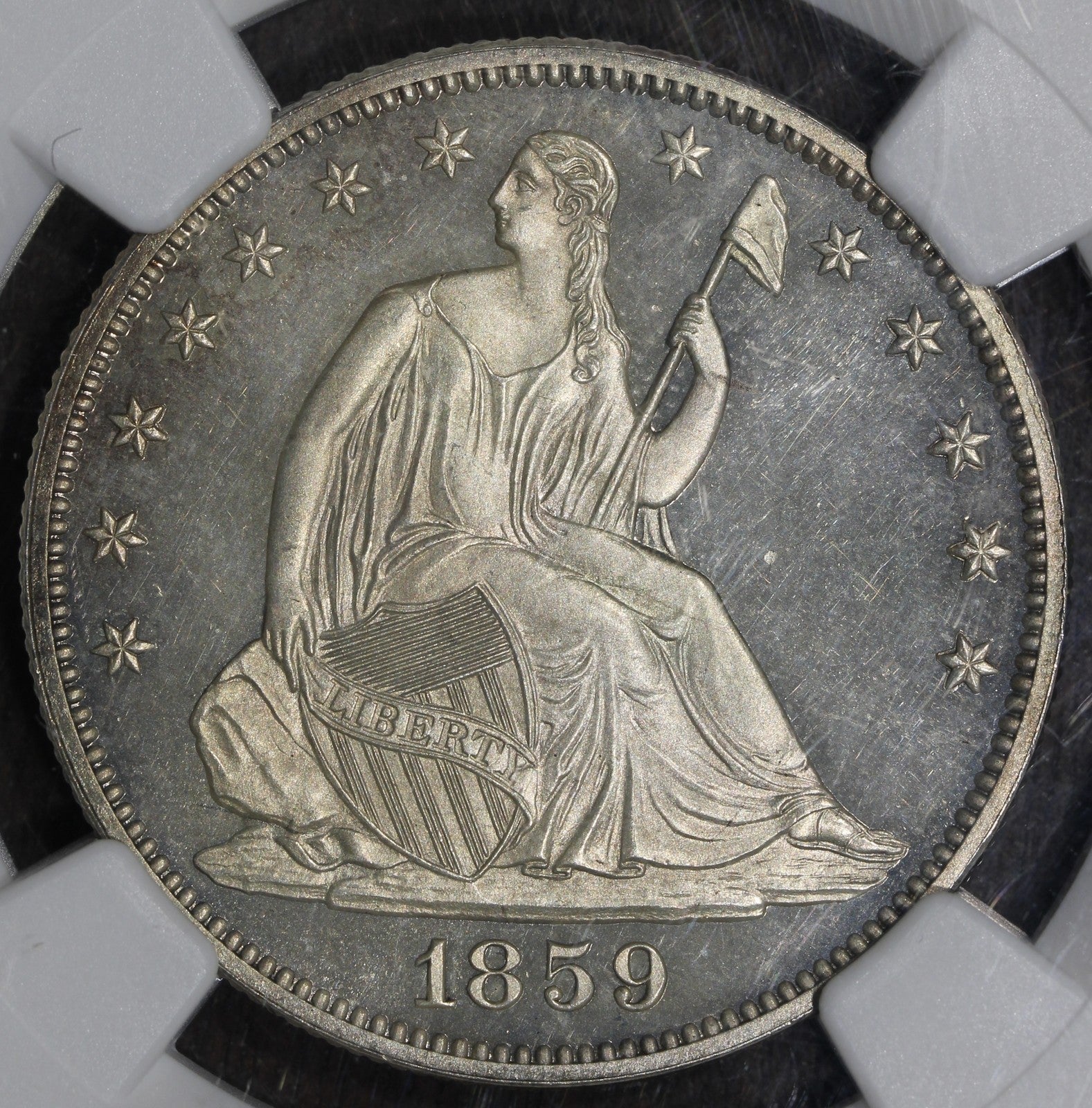 1859 (PF66) Proof Seated Liberty Half Dollar 50C NGC - Reverse Toned