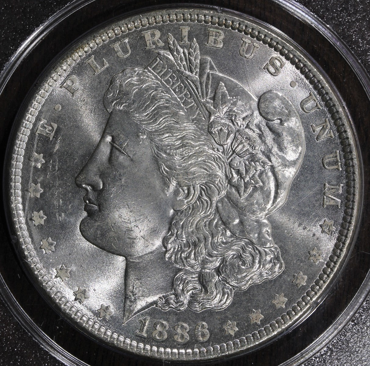 1886 (MS64 CAC) Morgan Silver Dollar $1 PCGS Rattler
