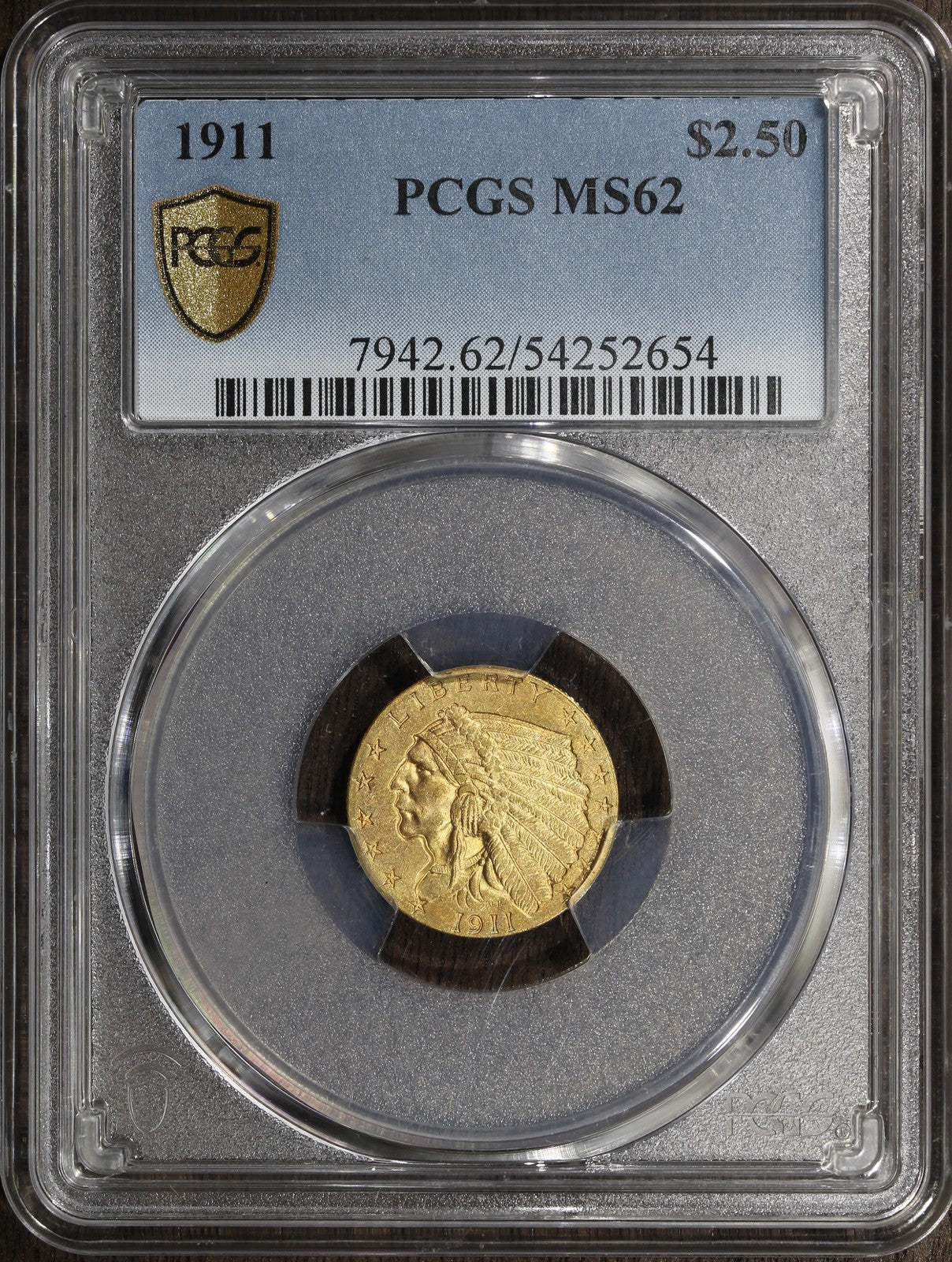 1911 (MS62) Indian Head Gold Quarter Eagle $2.50 PCGS