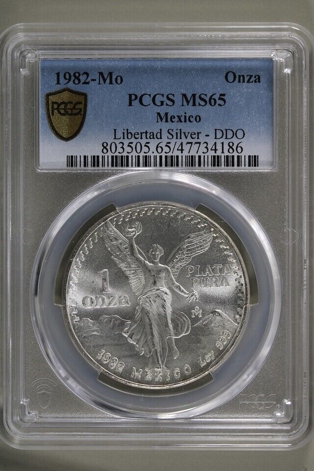 1982-Mo Mexico 1 oz Onza Silver Libertad DDO PCGS MS65 - Double Die
