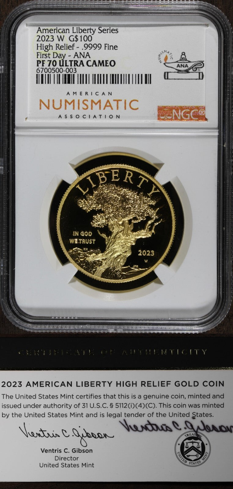 2023-W (PR70) 1 oz High Relief Proof Gold American Liberty $100 NGC FD - Signed