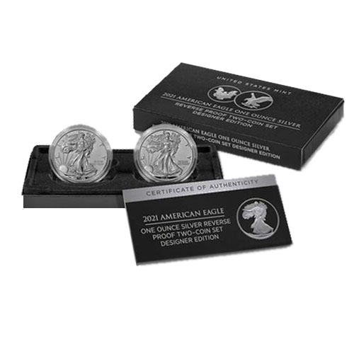 2021 Reverse Proof American Silver Eagle 1 oz Two (2)-Coin Set Designer Edition