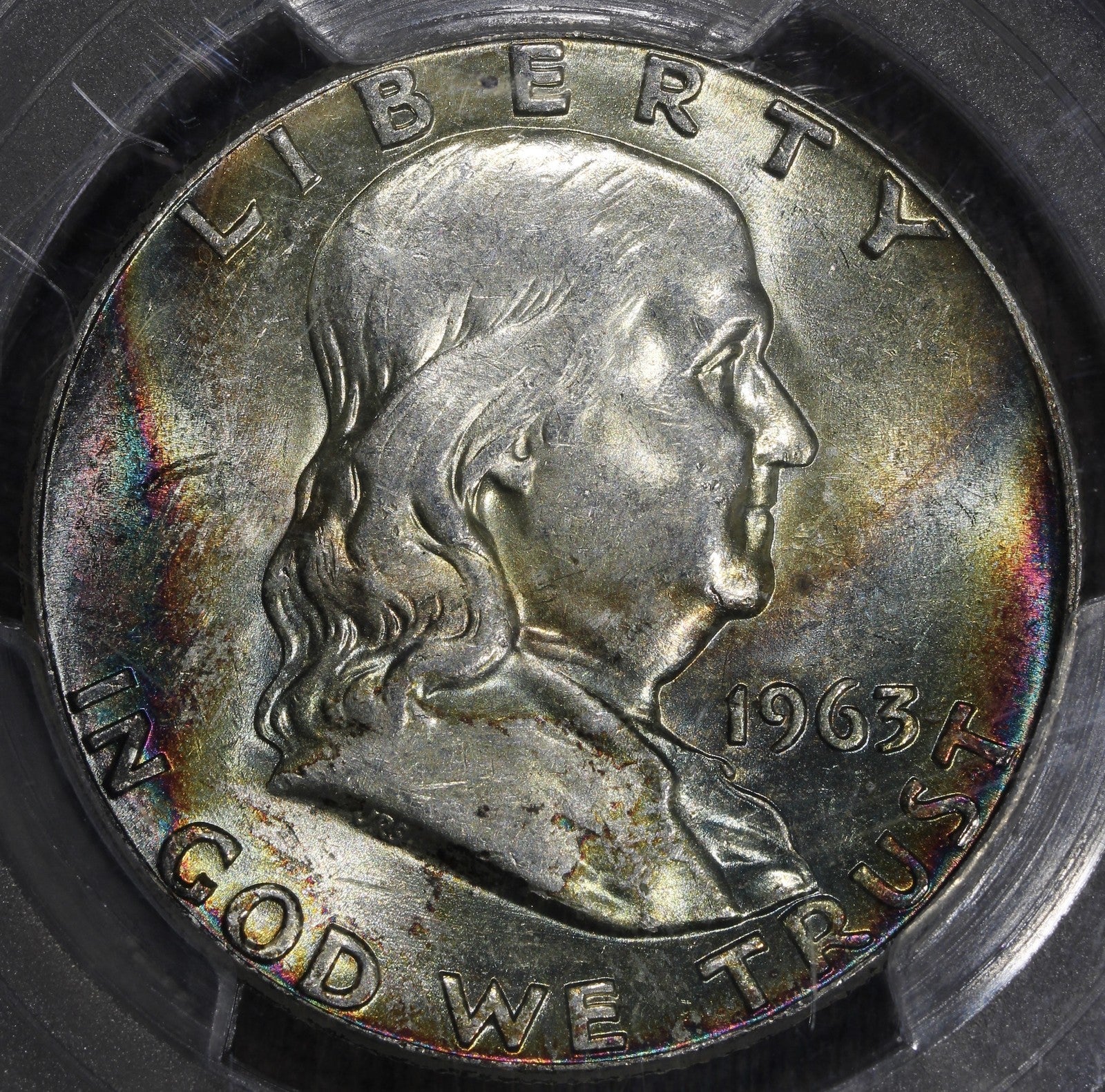 1963 (MS63) Franklin Half Dollar 50C PCGS - Rainbow Toned