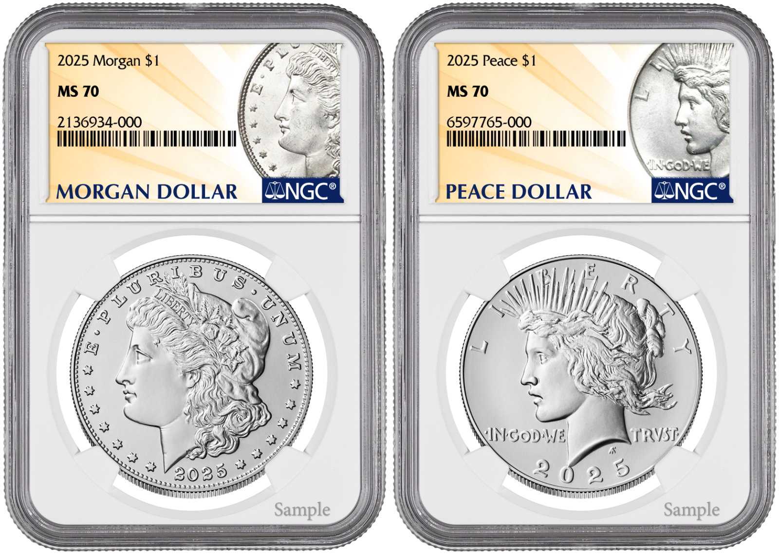 2025-P (MS70) Morgan & Peace Silver Dollar (2 Coin Set) NGC
