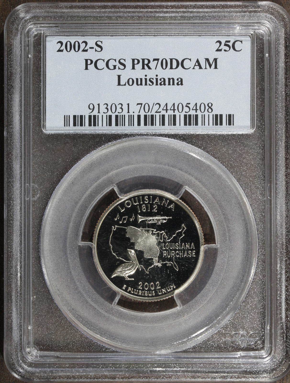 2002-S (PR70 DCAM) Proof Louisiana State Quarter 25C PCGS