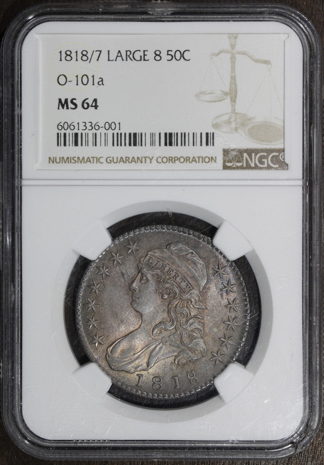 1818/7 (MS64) Capped Bust Half Dollar 50C NGC - Large 8, O-101A
