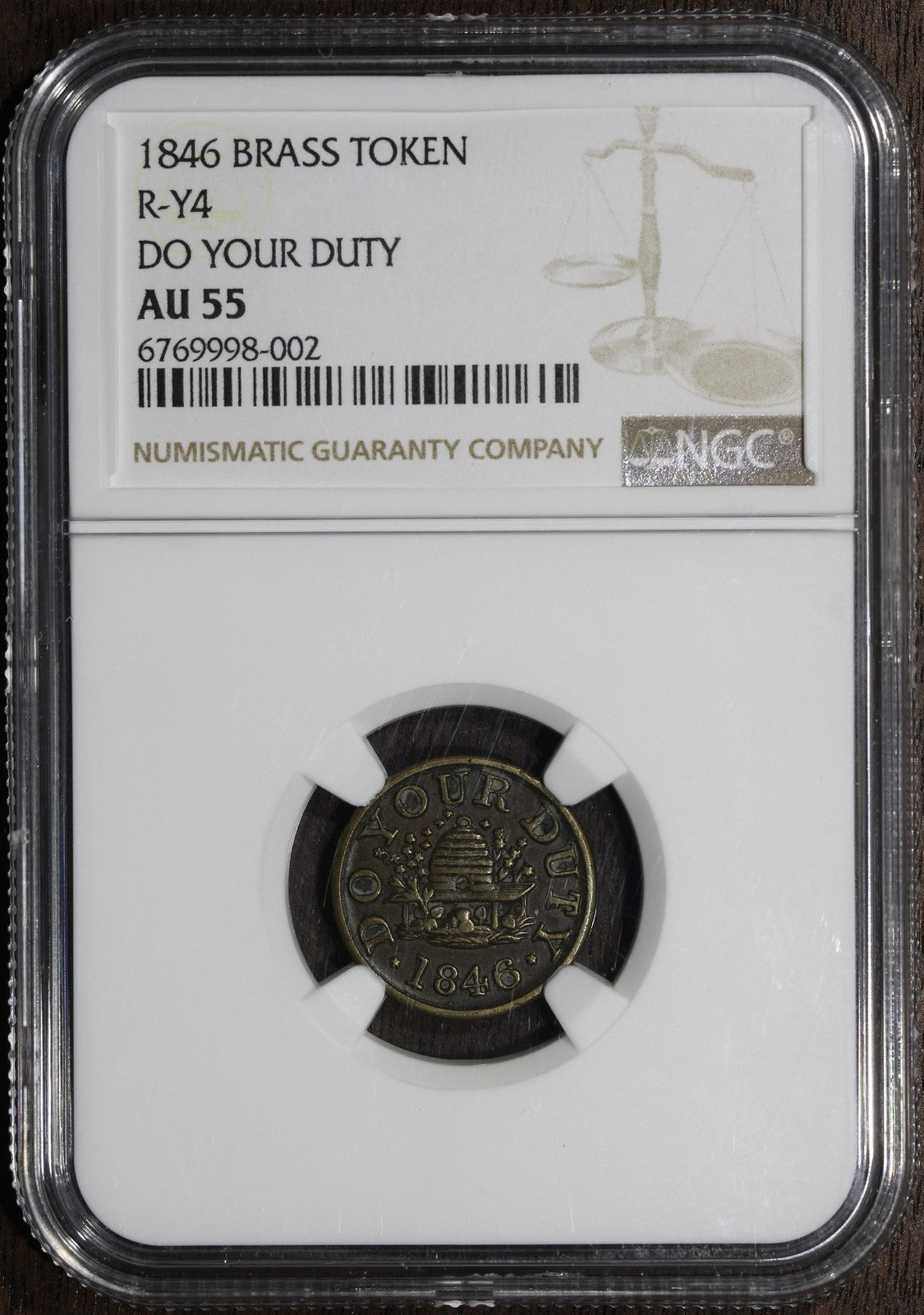 1846 (AU55) DO YOUR DUTY Brass Token NGC - R-Y4 Beehive