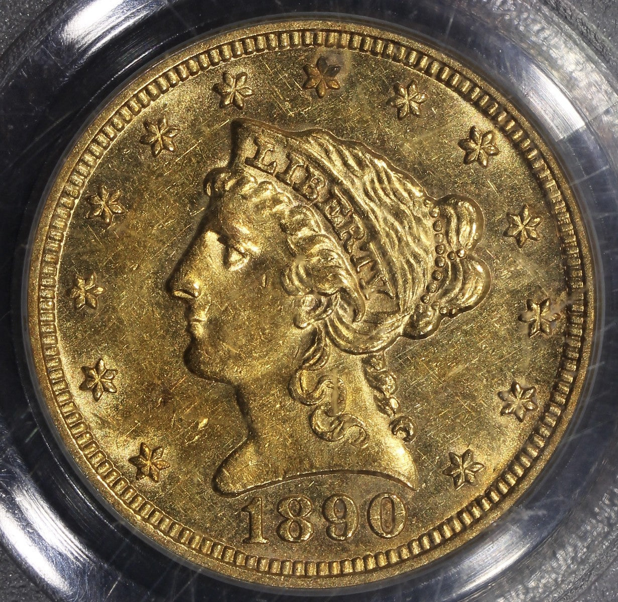 1890 (AU58 CAC) Liberty Head Gold Quarter Eagle $2.50 PCGS OGH