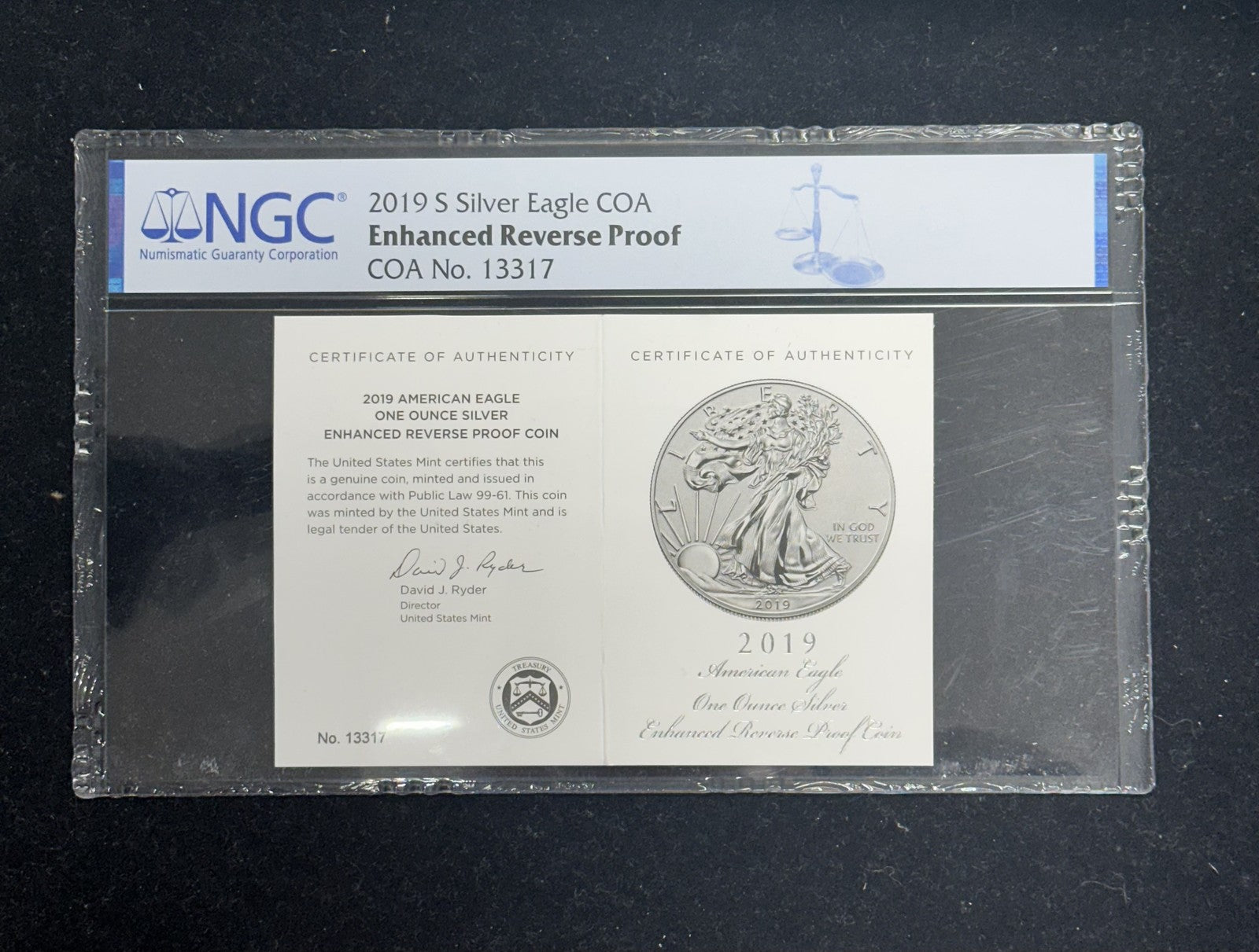 2019-S (PF70) Enhanced Reverse Proof American Silver Eagle $1 NGC - With COA!