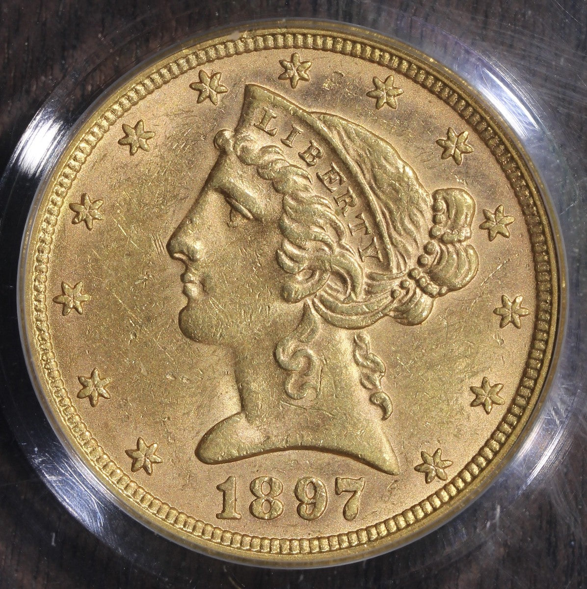 1897 (AU58 CAC) Liberty Head Gold Half Eagle $5 PCGS OGH 2.1