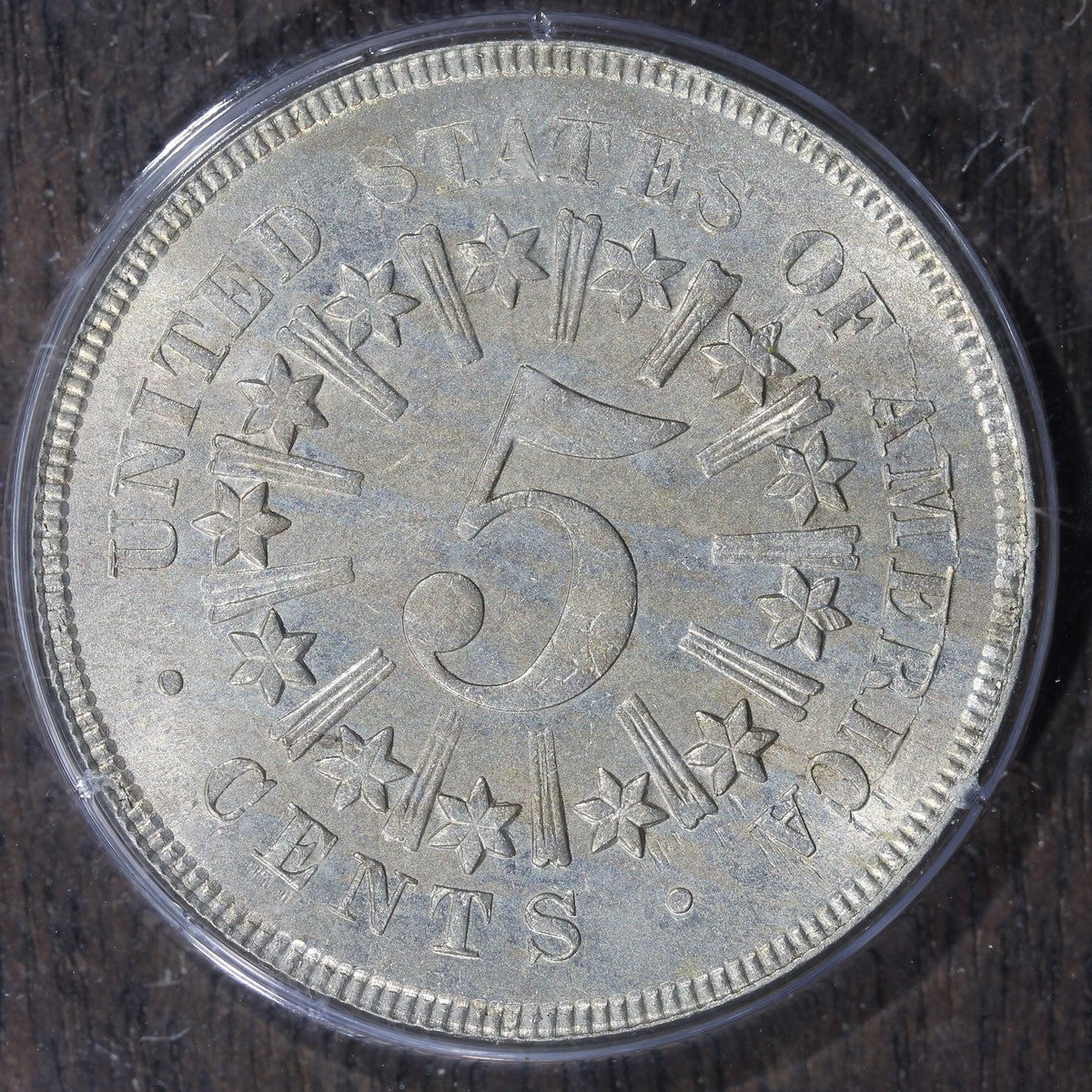 1866 (MS64 CAC) Shield Nickel 5C PCGS Rattler - With Rays