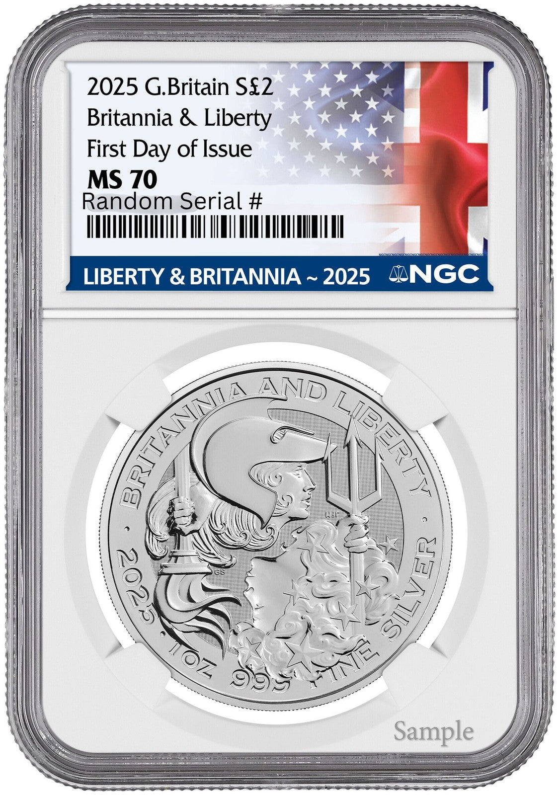 2025 (MS70) Britannia & Liberty Silver 1 Oz £2 NGC First Day of Issue - UK Mint