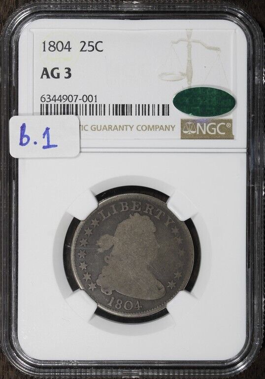 1804 (AG3 CAC) Draped Bust Quarter 25c (B-1) NGC
