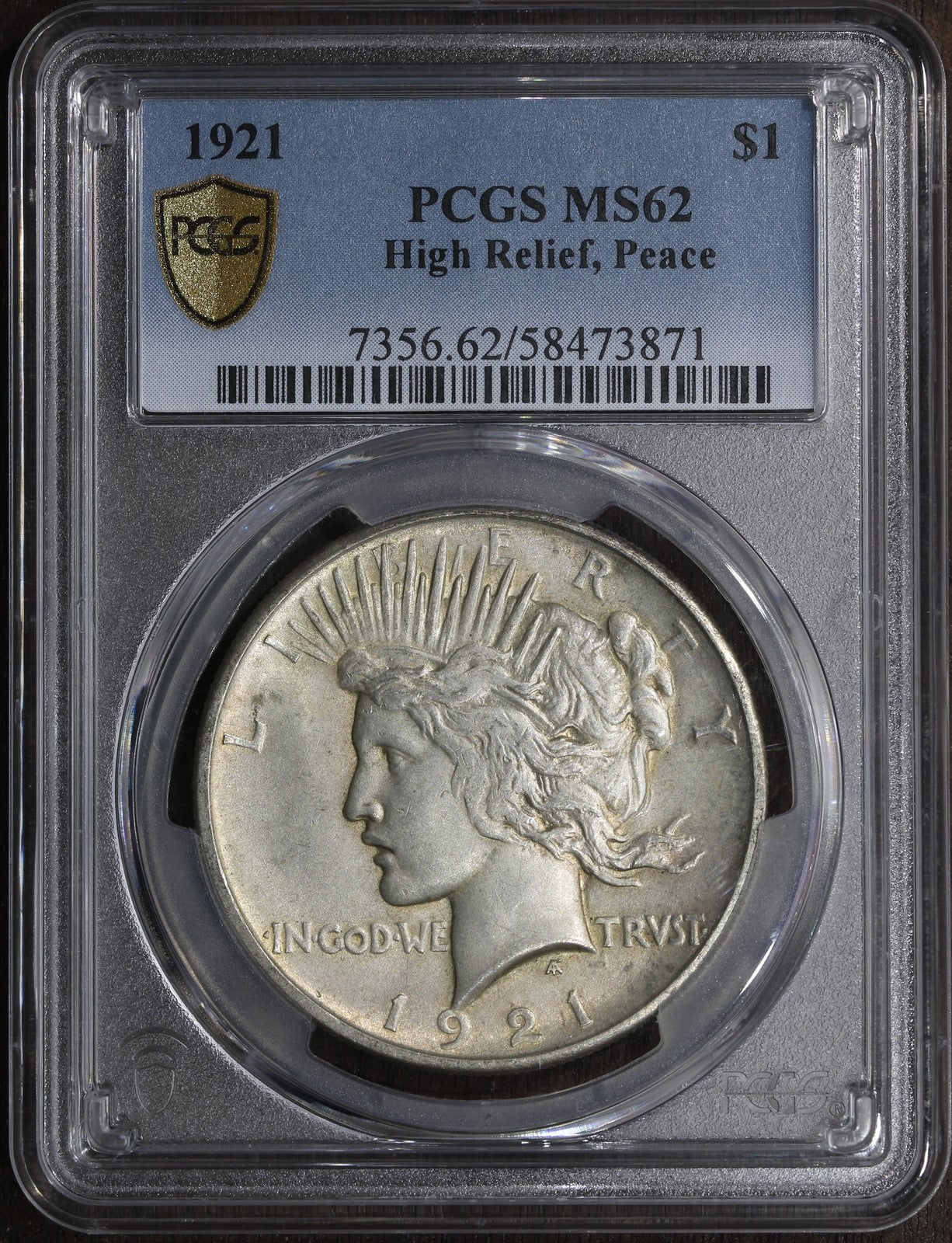 1921 (MS62) High Relief Peace Silver Dollar $1 PCGS