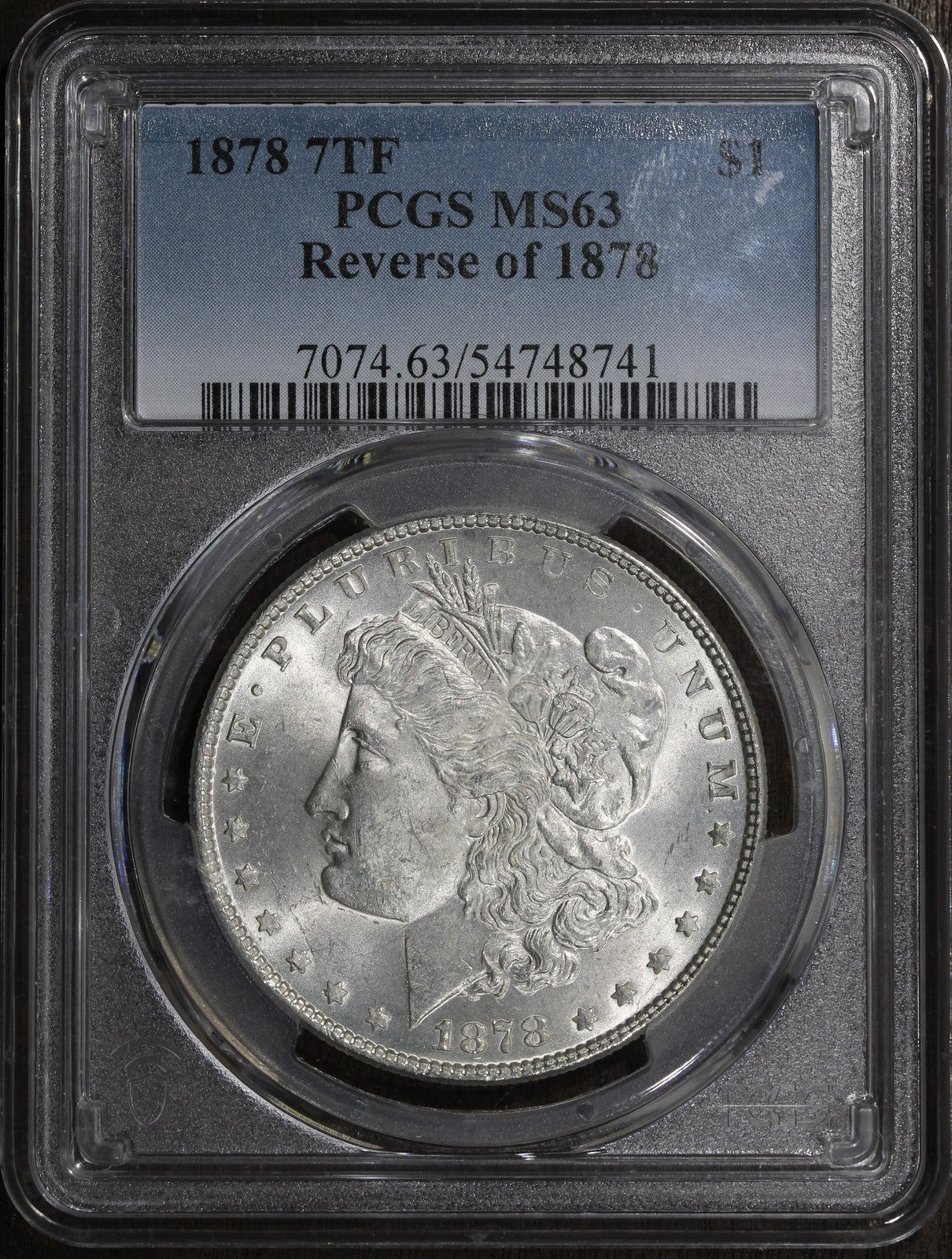 1878 7TF (MS63) Morgan Silver Dollar $1 PCGS - 7 Tailfeather