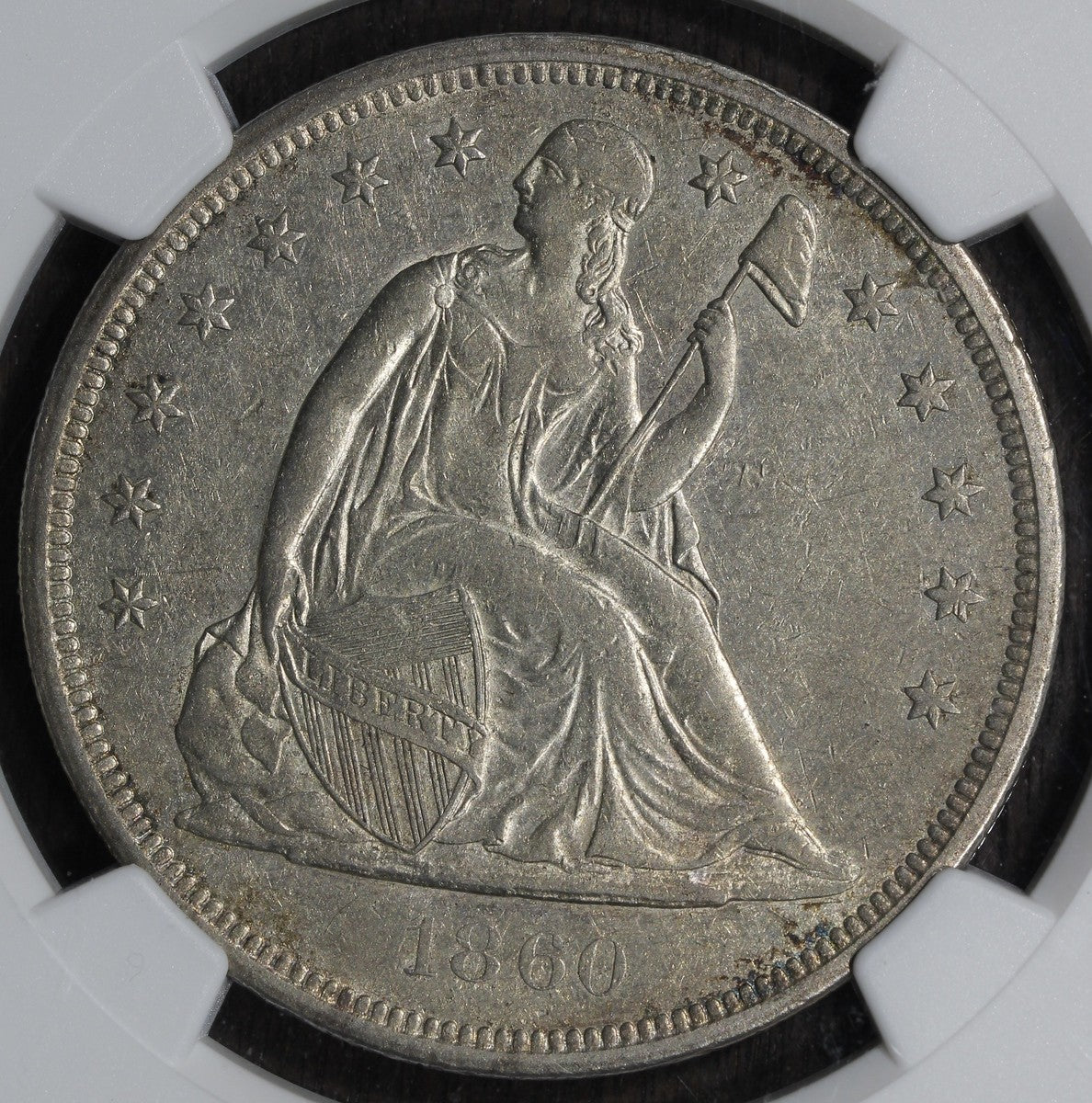 1860-O (AU55) Seated Liberty Dollar $1 NGC - Great Type Coin!
