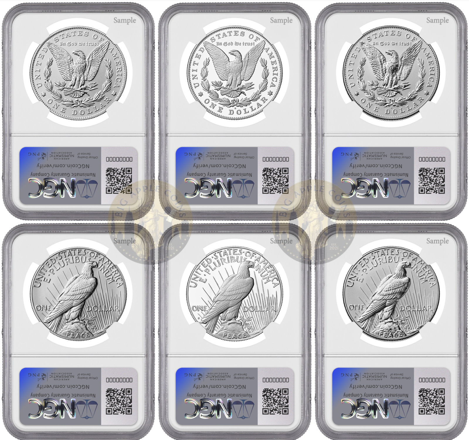 2025 (MS/PF/RP70) Six 6-Coin Set $1 Morgan & Peace Silver Dollar NGC FDOI First