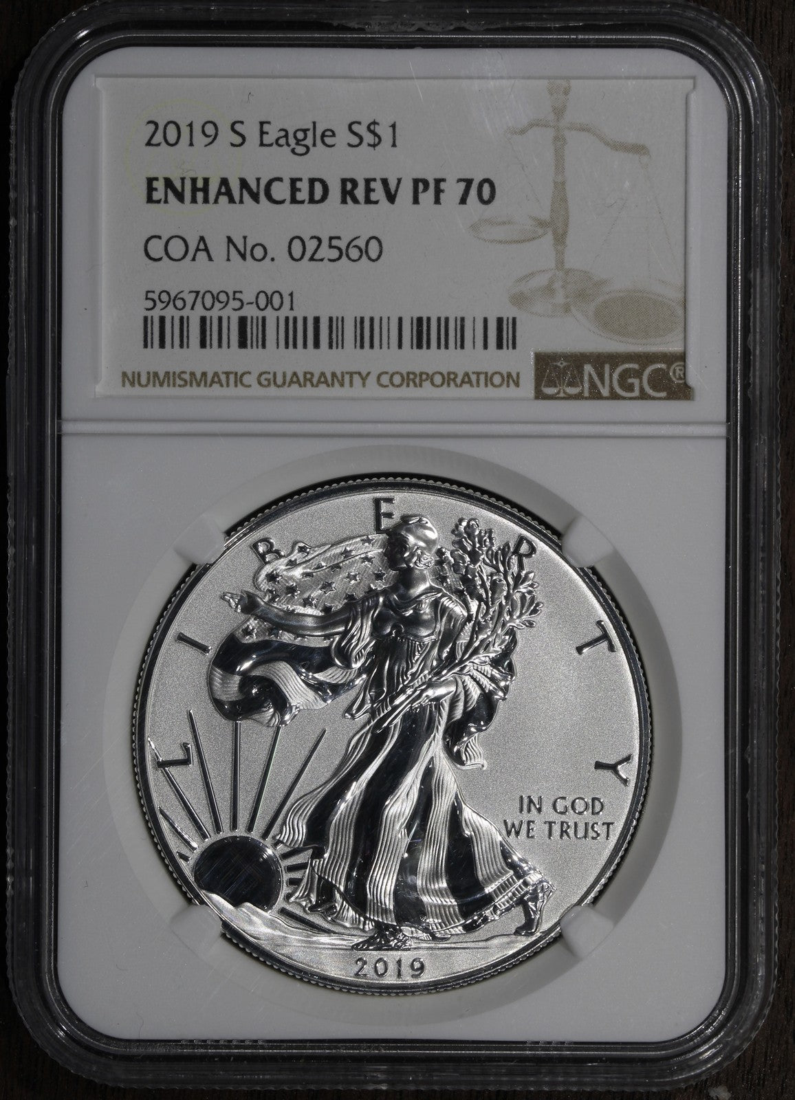 2019-S (PF70) Enhanced Reverse Proof American Silver Eagle $1 NGC