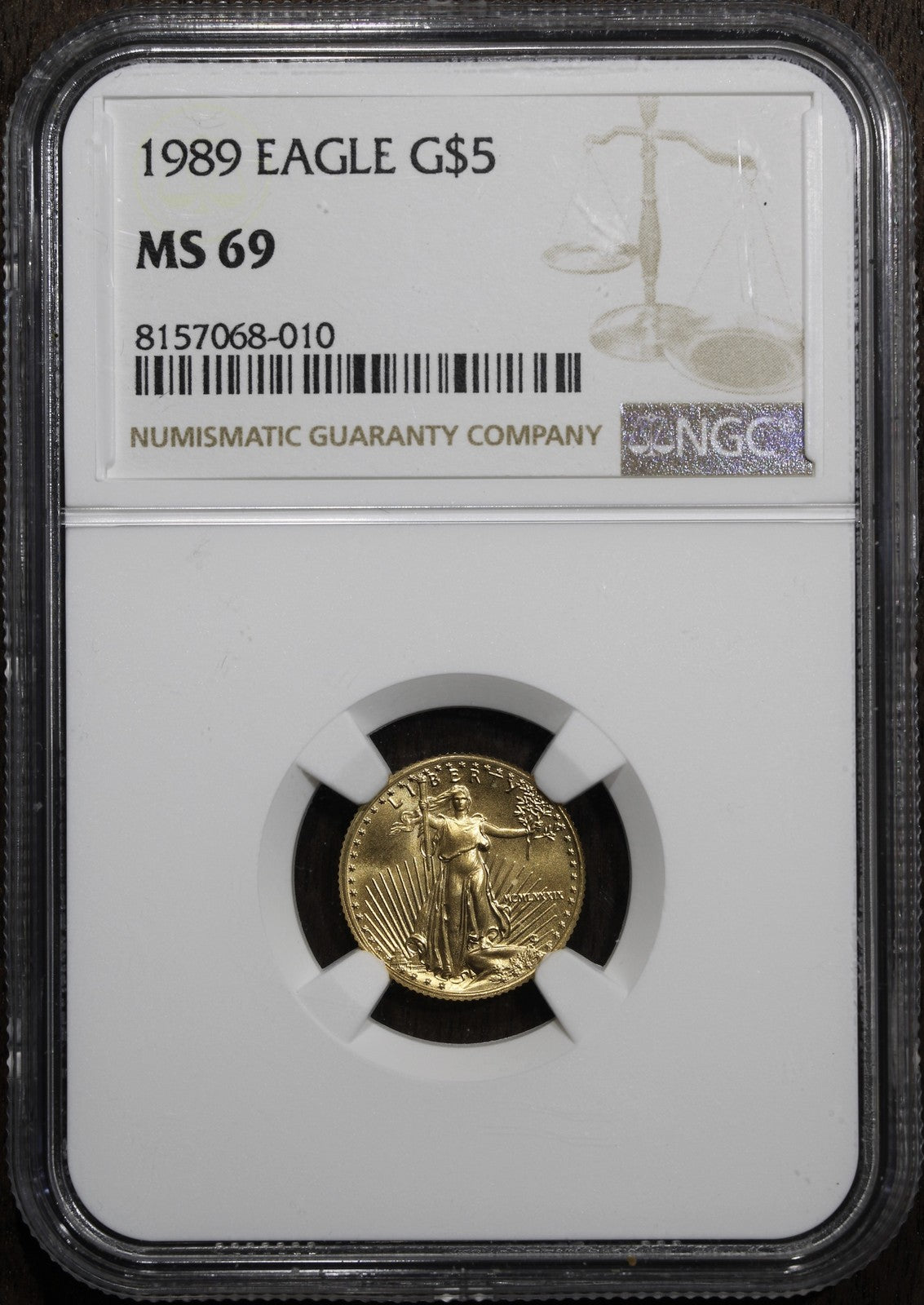 1989 (MS69) 1/10 oz American Gold Eagle $5 NGC