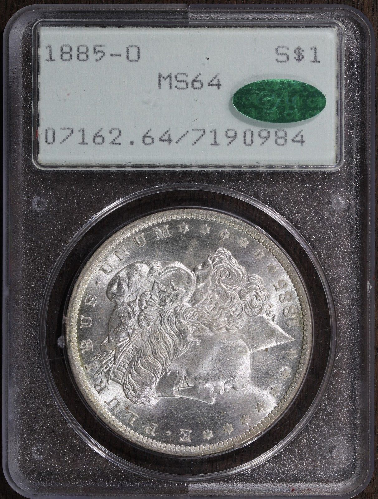 1885-O (MS64 CAC) Morgan Silver Dollar $1 PCGS Rattler - Old Holder