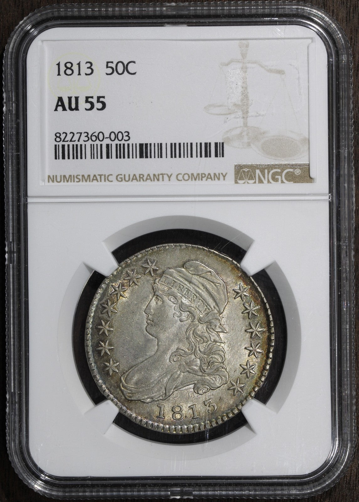 1813 (AU55) Capped Bust Half Dollar 50C NGC - Great Tone